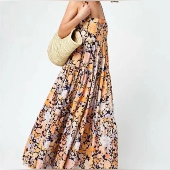 Free People Park Slope Maxi Dress Dark Combo With Pockets Size Large - Picture 4 of 16